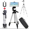 Pack Of 03 3.5 Feet Adjustable Tripod Stand for Mobile Phones and Cameras with Mobile Holder, Portable DSLR Stand for Vlogging, Universal Silver Model 3110 and Bag