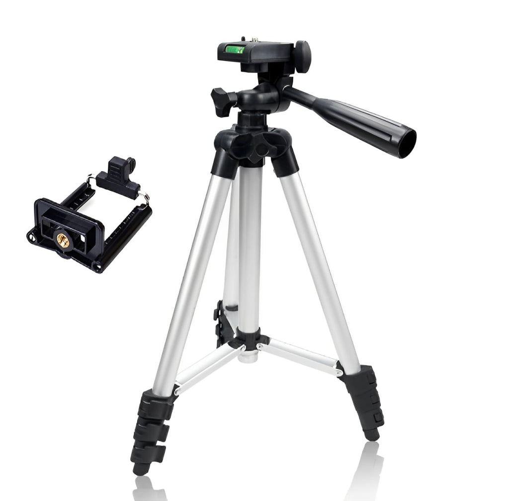 Pack Of 03 3.5 Feet Adjustable Tripod Stand for Mobile Phones and Cameras with Mobile Holder, Portable DSLR Stand for Vlogging, Universal Silver Model 3110 and Bag