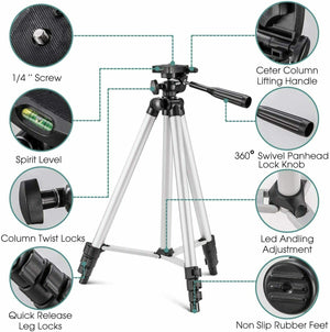 Pack Of 03 3.5 Feet Adjustable Tripod Stand for Mobile Phones and Cameras with Mobile Holder, Portable DSLR Stand for Vlogging, Universal Silver Model 3110 and Bag