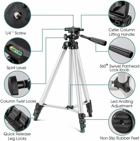 Pack Of 03 3.5 Feet Adjustable Tripod Stand for Mobile Phones and Cameras with Mobile Holder, Portable DSLR Stand for Vlogging, Universal Silver Model 3110 and Bag