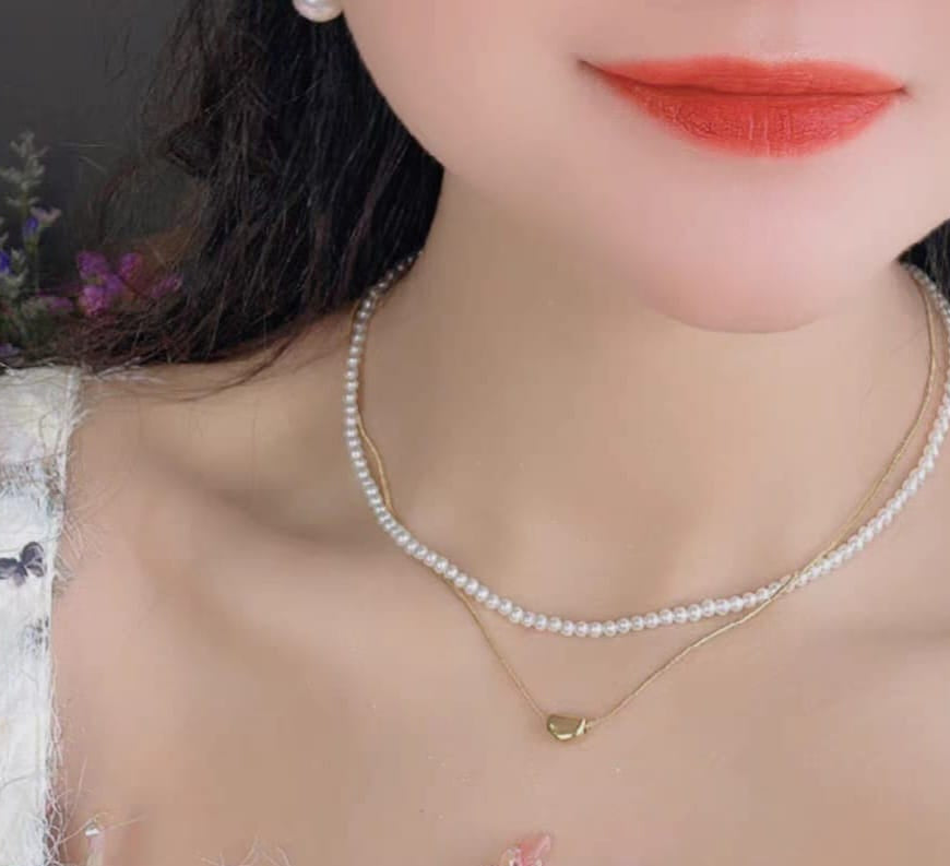 Elegant double Layer Heart pearl Pendent / Necklace Party Jewelry Gifts Accessories for Women - Golden
