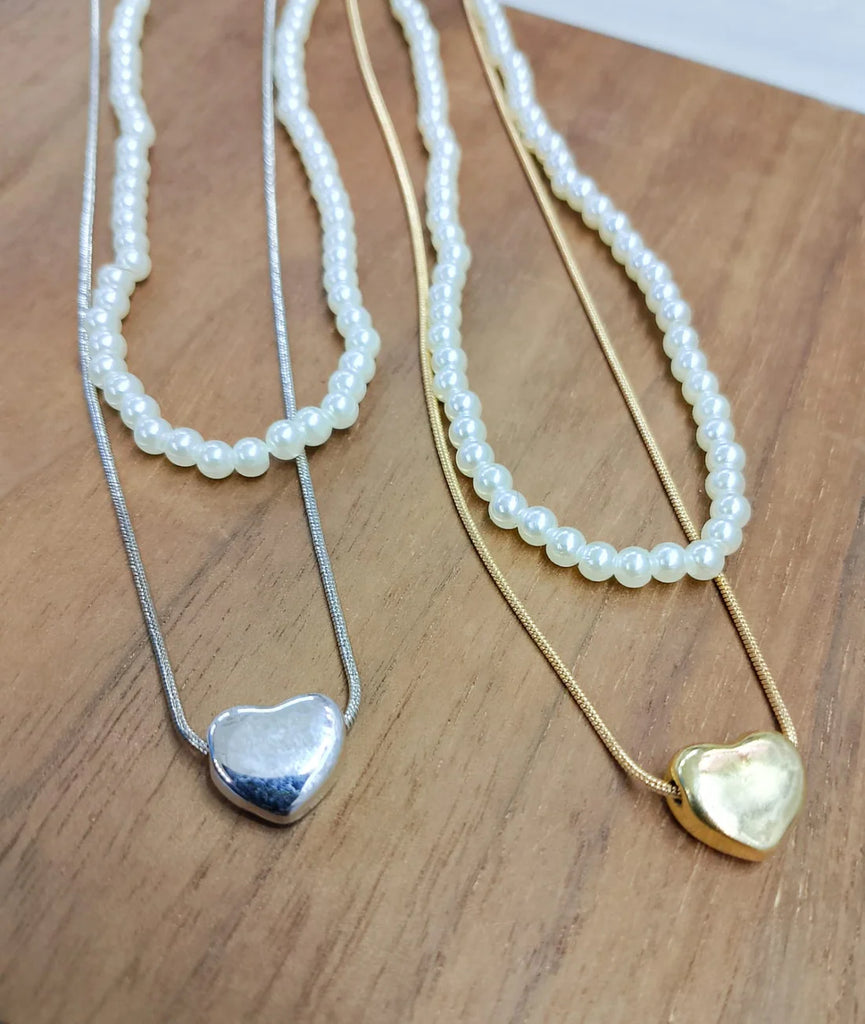 Elegant double Layer Heart pearl Pendent / Necklace Party Jewelry Gifts Accessories for Women - Golden