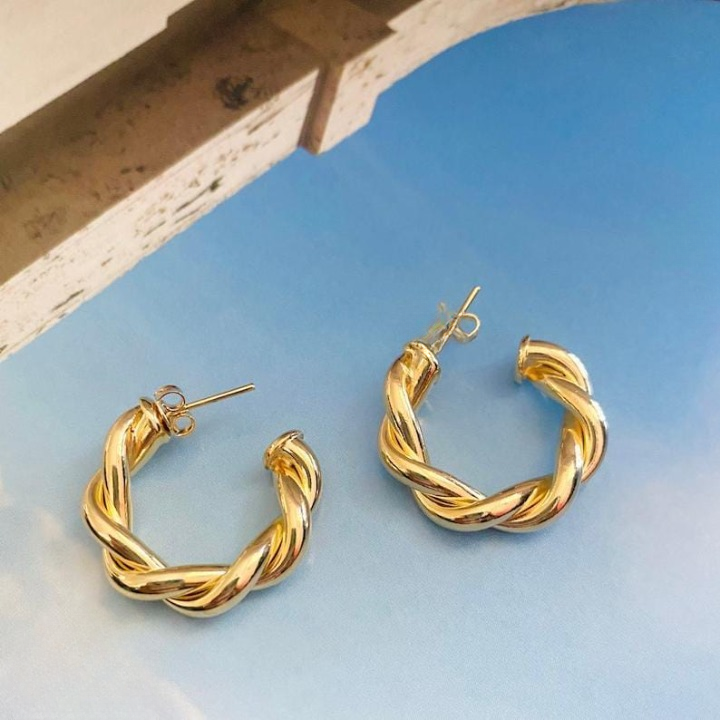 Twisted Sparkling Earrings for Women | Stylish Fashion Jewelry | Available in Silver & Golden | Perfect for Parties, Weddings & Daily Wear (WJ-101) - Golden