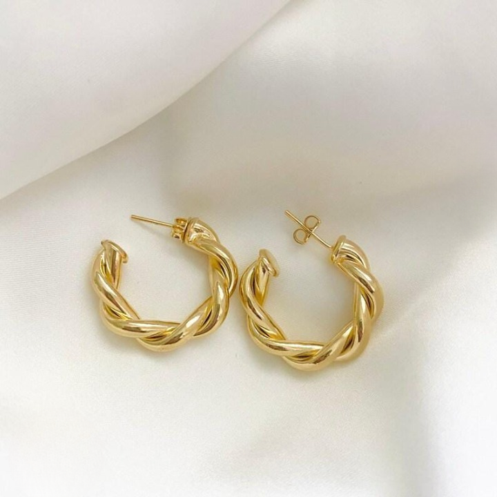 Twisted Sparkling Earrings for Women | Stylish Fashion Jewelry | Available in Silver & Golden | Perfect for Parties, Weddings & Daily Wear (WJ-101) - Golden