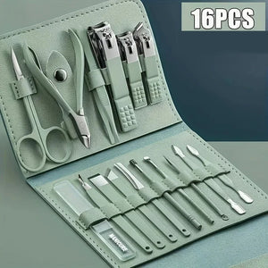 16pcs Professional Manicure & Pedicure Set – Nail Clippers, Cuticle Nippers & Grooming Tools with Travel Case (Random color)