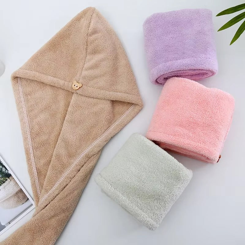 Hair Drying Towel Cap – Quick Dry, Soft & Absorbent Turban Wrap for Women | Anti-Frizz Hair Wrap Towel for Bathroom & Salon Use (Random Color)