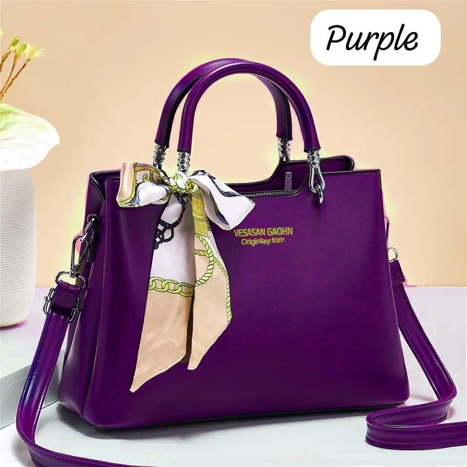1Pc Vesasan Gaohn Faux Leather Handbag With Decorative Scarf Elegant Design Premium Quality - Black
