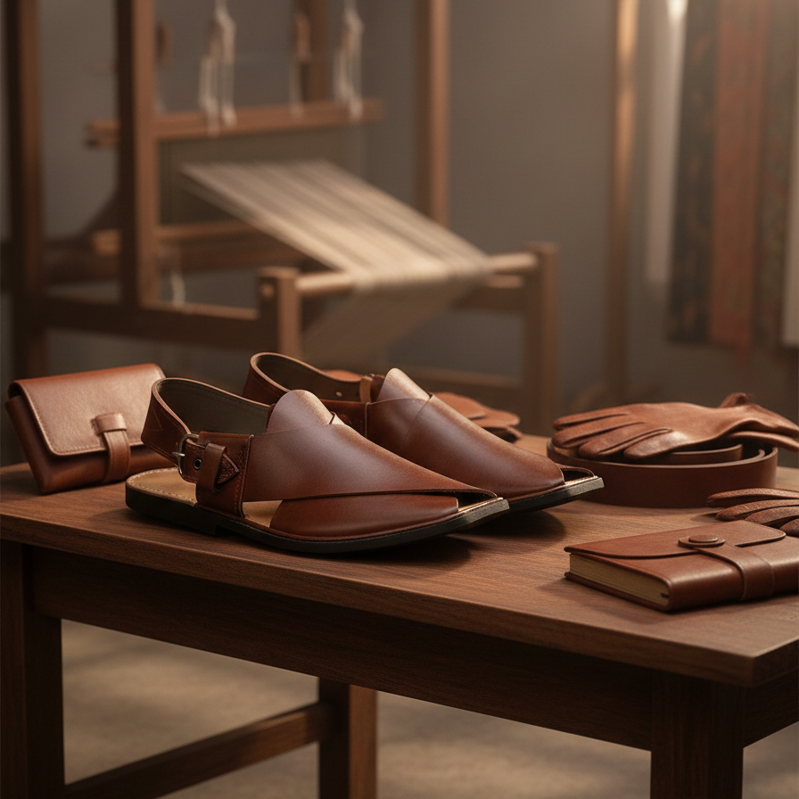 Charsaddah Special Leather U‑Shape Chappal | Premium Handmade Footwear | Color Brown