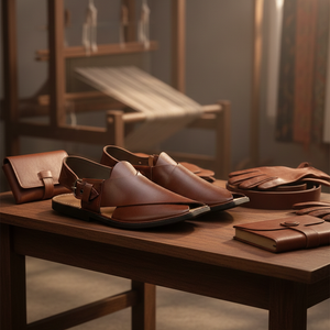 Charsaddah Special Leather U‑Shape Chappal | Premium Handmade Footwear | Color Brown