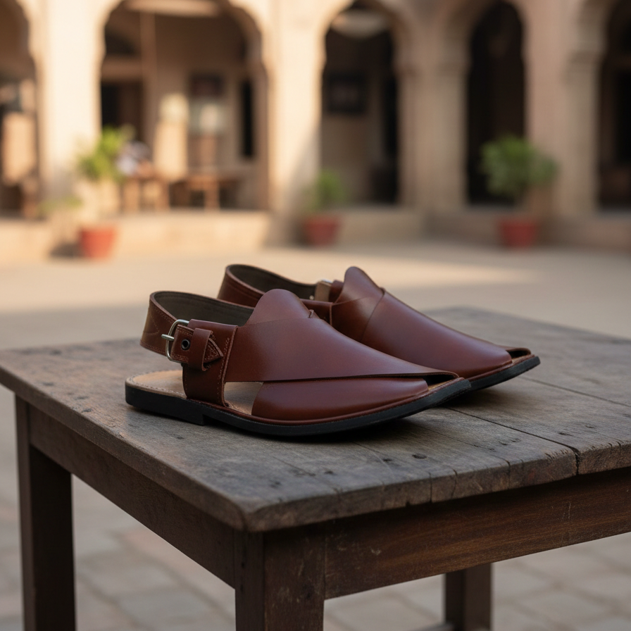 Charsaddah Special Leather U‑Shape Chappal | Premium Handmade Footwear | Color Brown
