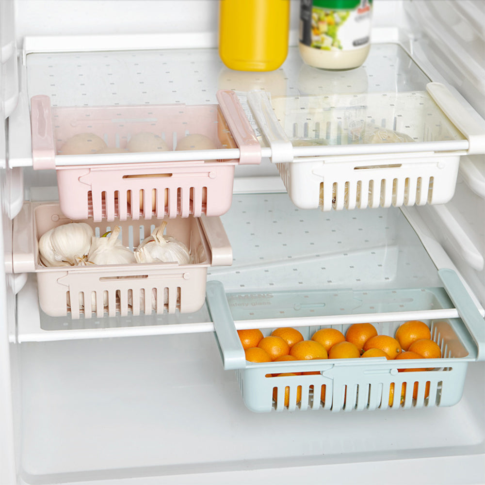 Adjustable Storage Basket For Fridge | Plastic Basket | Stretchable Food Organizer (1 Pc) (Random Color)