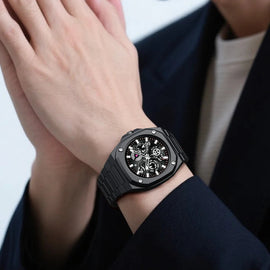 Premium Black Stainless Steel Waterproof Men’s Watch – Luxury Multi-Dial Design (With Box)