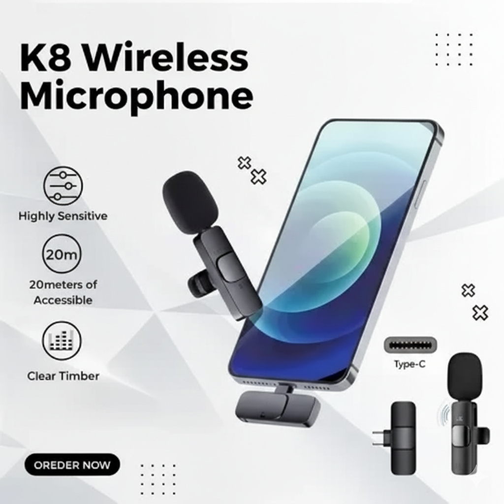 K8 Wireless Collar Microphone 🎤 Type-C Android Supported