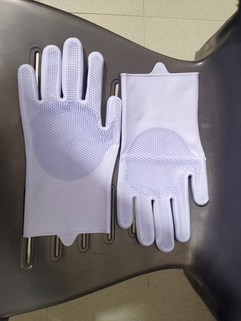 Silicone Dishwashing & Cleaning Pair Gloves – Reusable Heat Resistant Scrubber Gloves for Kitchen, Bathroom & Household Cleaning | Random Color