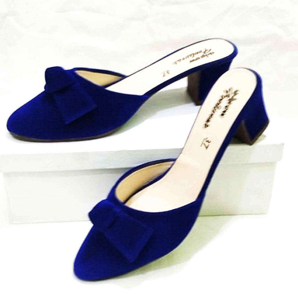 Stylish Heel Pump Shoes for Women with Tie Knot - Blue color 36
