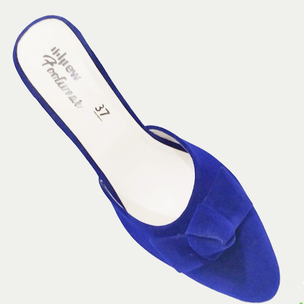 Stylish Heel Pump Shoes for Women with Tie Knot - Blue color 36