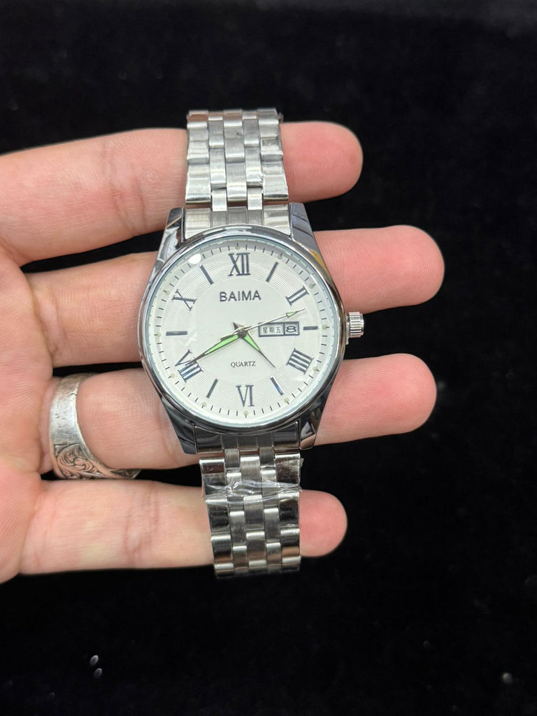 Baima Quartz Stainless Steel Wristwatch With Roman Numerals And Day Date Display | Black With Black Dial