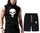 Men's Quick Dry Hooded+short Vest | Solid Black Color Fitness Training Muscle Workout Gym track suit for man - L