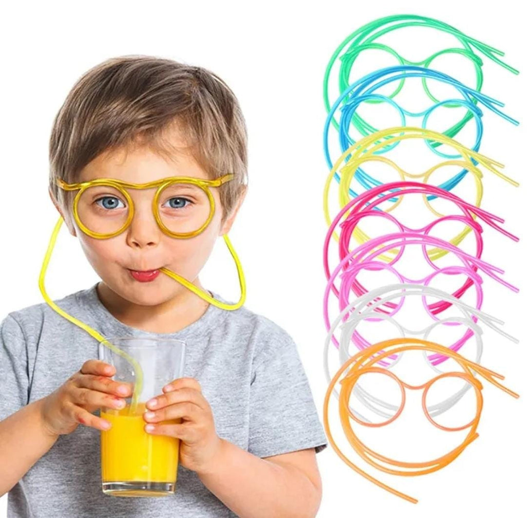 (BUY 1  & GET 2 FREE) ( 1+2 = 3 )  Funny Silly Straw Glasses for Kids and Adults - Creative Flexible Drinking Straw Eyeglasses Fun Party Accessory (Random Color)