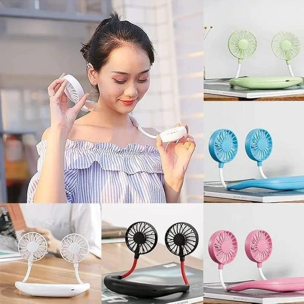 Hands-Free Wearable Sports Neck Fan – Rechargeable Portable Mini Dual Fan 3 Speed Modes