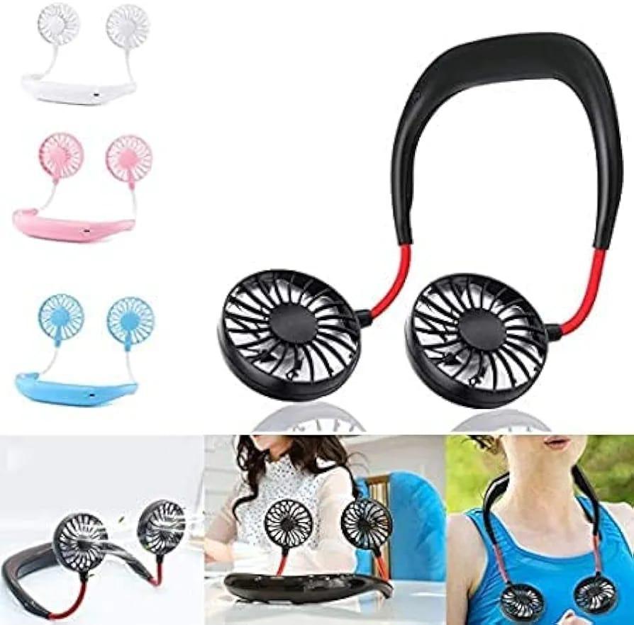 Hands-Free Wearable Sports Neck Fan – Rechargeable Portable Mini Dual Fan 3 Speed Modes