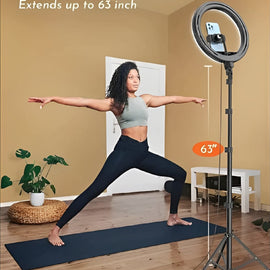 26CM LED Ring Light with Mobile Holder, 7ft Tripod Stand, 3 Light Colors, Dimmable USB Selfie Ring Light for Videography and Photography - Stand + Mobile Holder + Ring Light